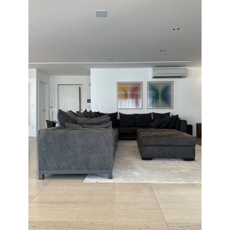 Sofa Lovers Em L Com Pufe Micasa Preto