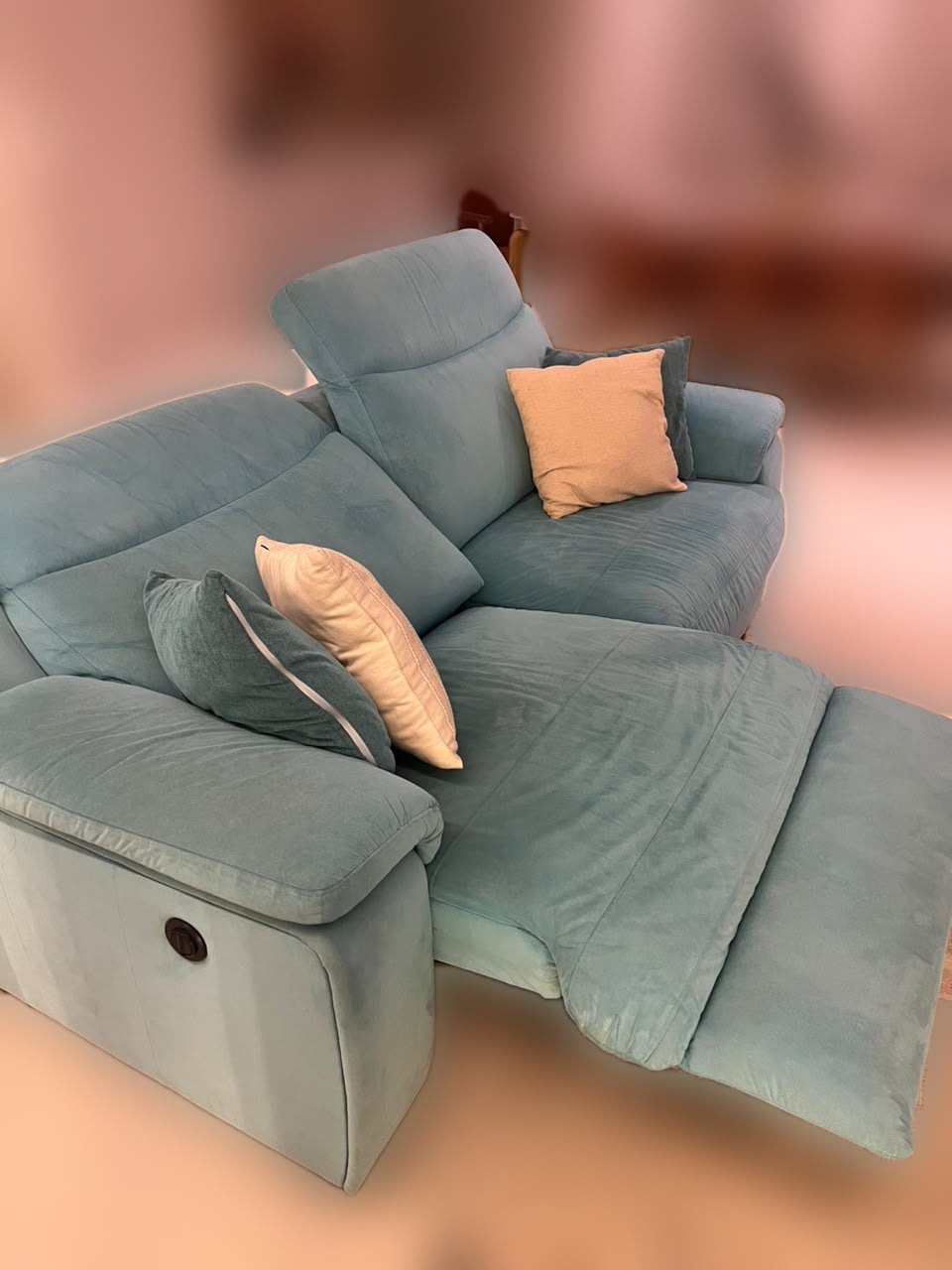 Sofá Plenitude Yens Retrátil Elétrico 2 Módulos Suede Azul