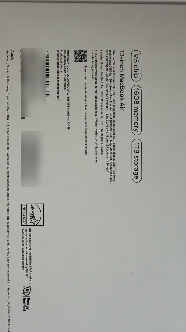 MacBook Air 13" M5 16GB 1TB Meia-noite — Novo, lacrado — foto 6 de 6