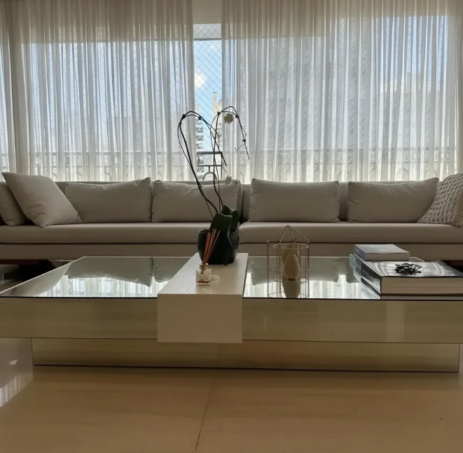 Mesa Centro Espelhada Bisotê Sala Decoração Design Luxo