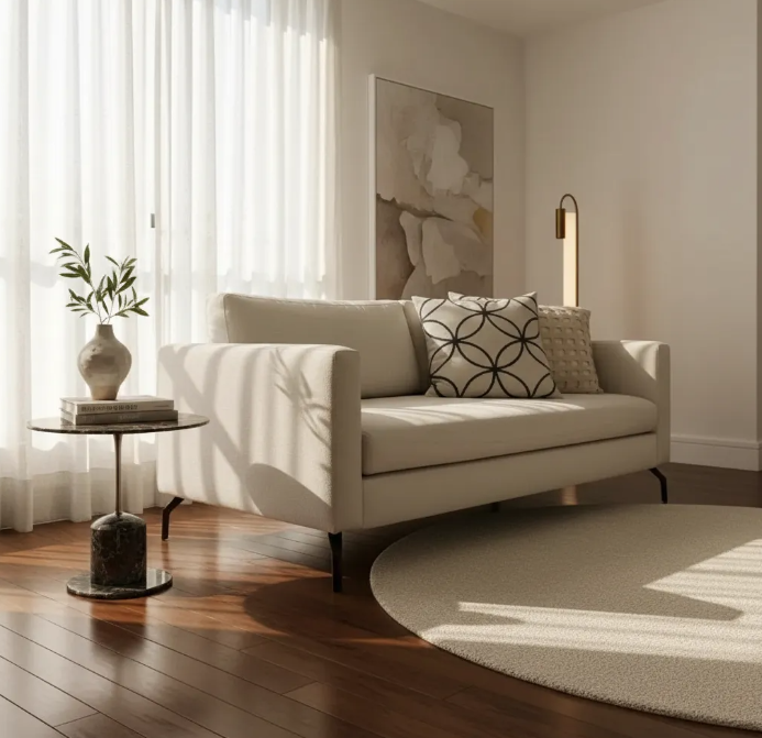 Namoradeira 2 Lugares Bege Linho Veludo Design Sala Estar